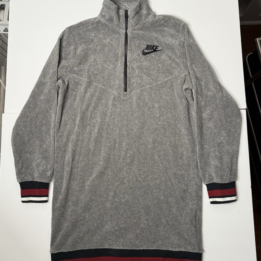 Nike Women's Archive French Terry Half Zip Dress Size XS Gray Casual Long Sleeve